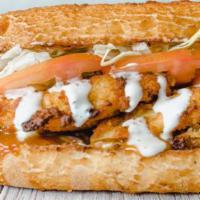 98. JAYMEE SIREWICH · Fried Chicken, Yellow BBQ Sauce, Ranch, Pepper Jack. All sandwiches are served hot with dirt...