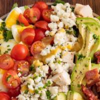 Cobb Salad · Mixed Greens, Grilled Chicken, Avocado, Hard Boiled Egg, Crispy Bacon, Tomato, Cucumber, Cru...