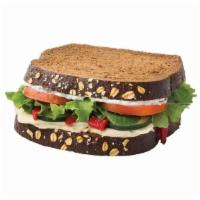 Mediterranean Veggie Sandwich · Includes Tzatziki, Hummus, Cucumber, Tomatoes, Organic spring greens, Red bell peppers, Hava...