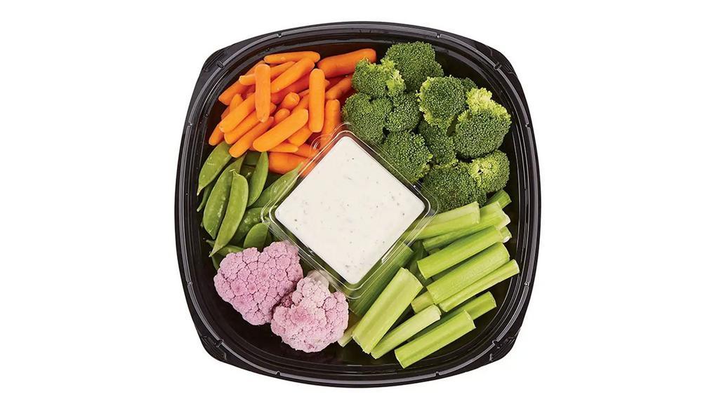 Ready-to-Go Garden Vegetable Tray · Carrots, Celery, Cauliflower, Broccoli, & Sugar Snap Peas with Ranch Dip