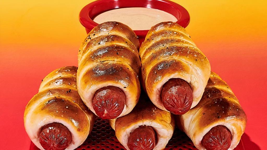 Pretzel Dogs · Beef franks, pretzel wrap, smoky sweet-heat dip
