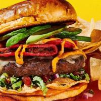 New! Spicy Taco Burger · Mexican spiced burger patty, spicy mini tacos, manchego & cheddar cheeses, ancho lime mayo, ...