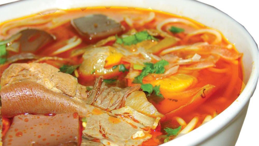 Spicy Beef and Pork Noodle Soup · Spicy. Bun Bo Hue, spicy beef and pork noodle soup.
