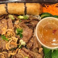 Grilled pork and egg roll with vermicelli · Bun cha gio thit nuong
