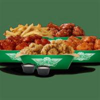 Boneless Meal Deal · Comes with 20 Boneless Wings in your choice of 4 flavors, with a large fry and 2 dips. (Feed...