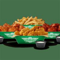 All-In Bundle · 16 boneless wings and 6 crispy tenders with up to 4 flavors, large fries, and 3 dips. (Feeds...