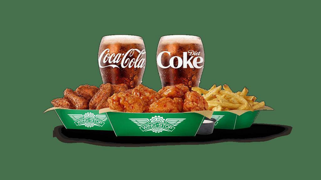 15Pc Meal For 2 · 15 Boneless or Classic (Bone-In) wings with up to 2 flavors, large fries or veggie sticks, 2 dips and 2 20oz drinks