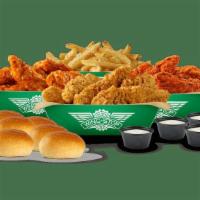 24Pc Crispy Tender Pack · 24 Crispy Tenders with up to 4 flavors, 2 large fries, 4 dips, and 6 rolls. (Feeds 6-8)