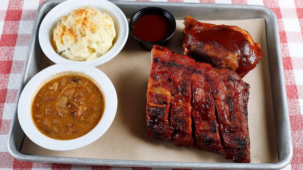 Ribs + One Plate · Texas BBQ ribs or baby back ribs with any other meat except ribs.