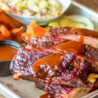 Texas BBQ Ribs (1 Pound) Plate · St. Louis cut pork spareribs, Willy's BBQ rub.