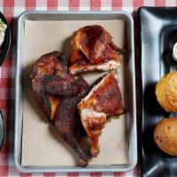 Lone Star Chicken Family Pack · A whole large fresh California chicken cut into quarters, pit-smoked and basted in our wood ...