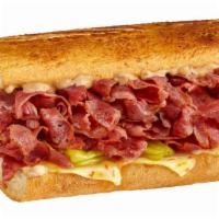 #32 Pepper Jack Pastrami Melt · 1/4 lb. of hot pastrami, pepper jack and pepperoncinis & Thousand Island spread