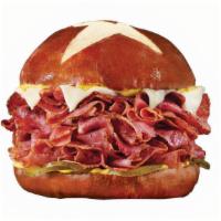 #71 Pretzelrami · 1/4 lb. of our world famous pastrami with melted provolone, yellow mustard, and crisp pickle...