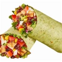 Bbq Chicken Ranch Wrap · Tomatoes, black bean & corn salsa with BBQ sauce and Ranch dressing, wrapped in a spinach to...