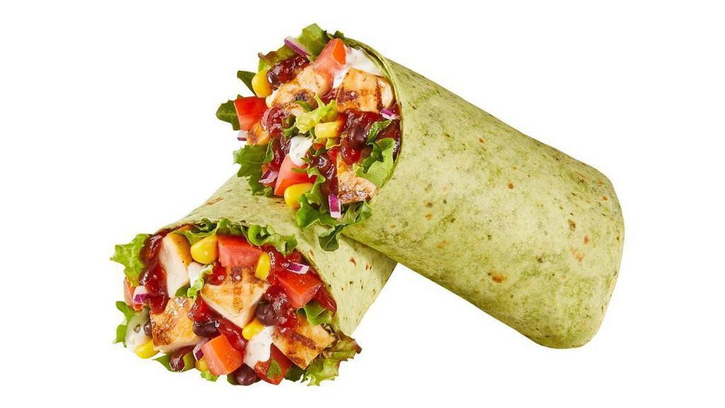 Bbq Chicken Ranch Wrap · Tomatoes, black bean & corn salsa with BBQ sauce and Ranch dressing, wrapped in a spinach tortilla