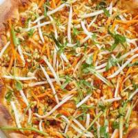 Thai Chicken · Thai peanut sauce and Mozzarella, hearth-baked then topped with crisp bean sprouts, julienne...
