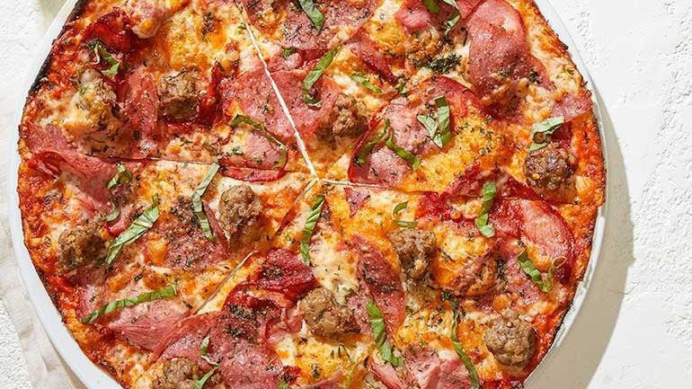 Sicilian · Spicy marinara, Italian sausage, spicy Capicola ham, salami, Mozzarella, shaved Parmesan, fresh basil & oregano. . [Calories listed are per slice. All pizzas are 6 slices.]