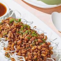Lettuce Wraps · Fresh Shiitake mushrooms, water chestnuts and scallions tossed in spicy ginger soy sauce. Al...