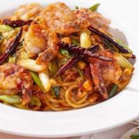 Kung Pao Spaghetti · With garlic, scallions, peanuts and hot red chilies. Also available with chicken and/or shri...
