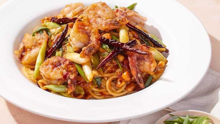 Catering Kung Pao Spaghetti · Our twist on a Chinese classic with garlic, scallions, peanuts and hot red chilies. Also available with chicken and/or shrimp.