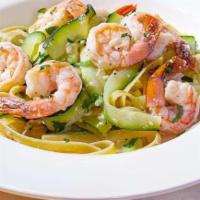 Shrimp Scampi Zucchini  · Our lighter spin on a traditional recipe. Zucchini ribbons sautéed with lemon, garlic and wh...