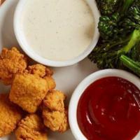 Kids Crispy Chicken · Served with herb ranch and ketchup and baby broccoli.  Fresh fruit available.