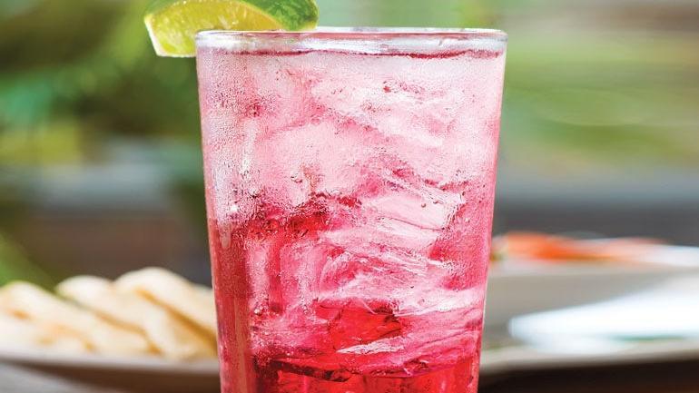 Sparkling Cranberry Cooler · Cranberry juice and sparkling water with fresh lime.