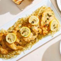 Catering Chicken Piccata · Served with linguini fini, lemon, capers and cream.