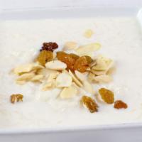 KHEER · Dessert made from basmati rice cooked with sugar, milk and served cold with almonds & pistac...