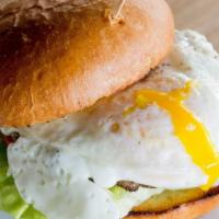 Good Morning · Fried egg, smoked applewood bacon, frisee, Jack cheese and dill dressing on ACME sesame bun.