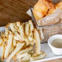 Fish N Chips · New. IPA beer battered wild caught cod with Parmesan fries and spicy remoulade.