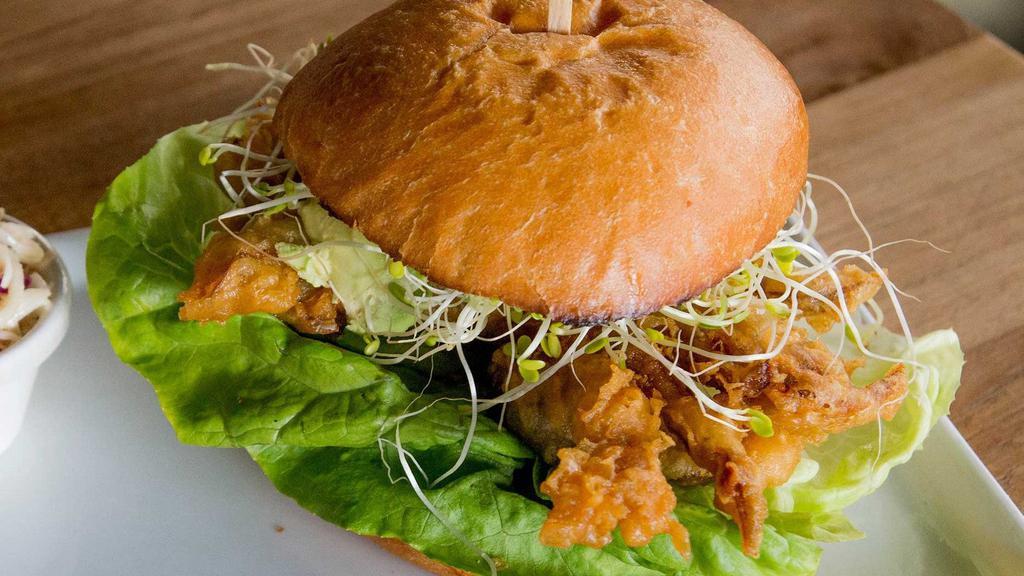 Louie, Louie! · Fried soft-shell crab, butter lettuce, avocado, alfalfa sprouts, Louie dressing on ACME bun.