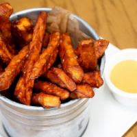 Hand-Cut Sweet Potato Fries · Vegan. With Sriracha mayo.