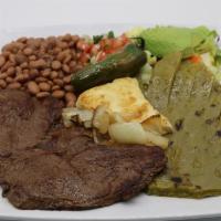  Tampiqueña · Carefully grilled skirt steak, Mexican cactus (prickly cactus), Fresh Mexican cheese, onions...