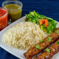 Beef Shami Kabob · Two skewers of freshly grilled ground beef seasoned in our special blend of spices. Served w...