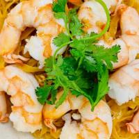 5. Shrimp Noodles · Jumbo shrimp garnished with green onions, cilantro, and fried garlic. Choice of either wide ...
