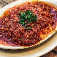 FOUR CHEESE LASAGNA WITH MEAT SAUCE · 