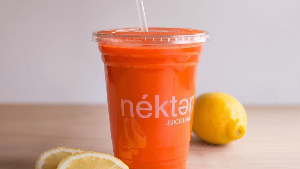 Buzz · Feel an instant buzz of energy, add cayenne pepper for a metabolizing kick! Carrot, orange, lemon and ginger. 150 / 220 / 290 cal