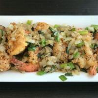 Shrimp Salt and Pepper · Deep fried shromp cooked with spring onions, celery, ginger, garlic and plenty of black pepp...