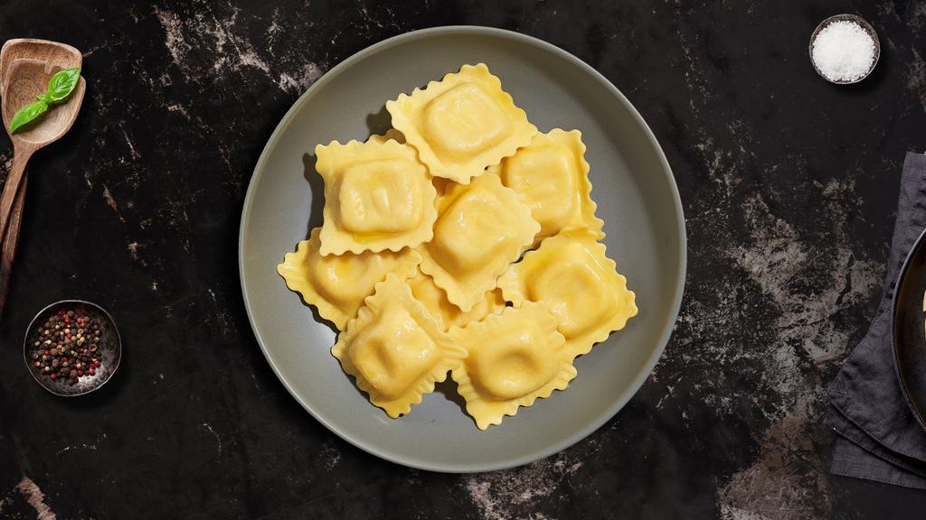 Ravioli · Fresh ravioli stuffed with cheese cooked with your choice of sauce and toppings!