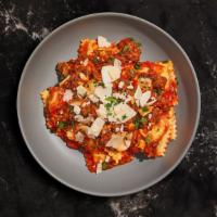 Meat Sauce Ravioli · Fresh cooked cheese ravioli smothered in meat sauce.