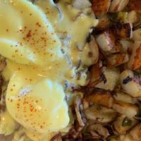 Cowboy Benedict · Poached egg, bacon, mushroom, avocado, and Hollandaise.
