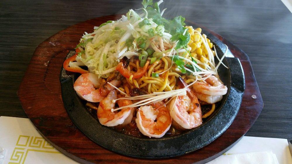 Shrimp Garlic Noodles · Seared shrimp served with garlic noodles and sizzle basics.