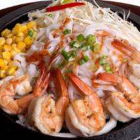 Dancing Thai · Seared shrimp in house Thai sauce and sizzle basics served over flat rice noodles.