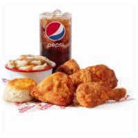 4 Pc. Chicken Combo · A Breast, Thigh, drum, & wing available in Original Recipe or Extra Crispy, 1 side of your c...