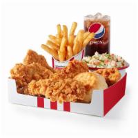 5 Pc. Tenders Box · 5 Extra Crispy Tenders, 2 sides of your choice, a biscuit, 2 dipping sauces, and a medium dr...