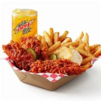 Nashville Hot Tenders Combo · 3 pc. or 5 pc. Tenders with Nashville Hot, a side of your choice, a biscuit, and a medium dr...