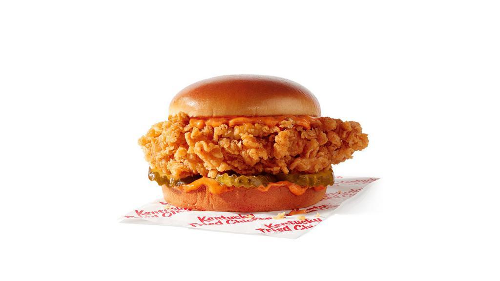 Spicy Chicken Sandwich · An extra crispy filet with premium pickles, spicy mayo, on a brioche-style bun, and a dipping sauce of your choice. (470-540 cal.)