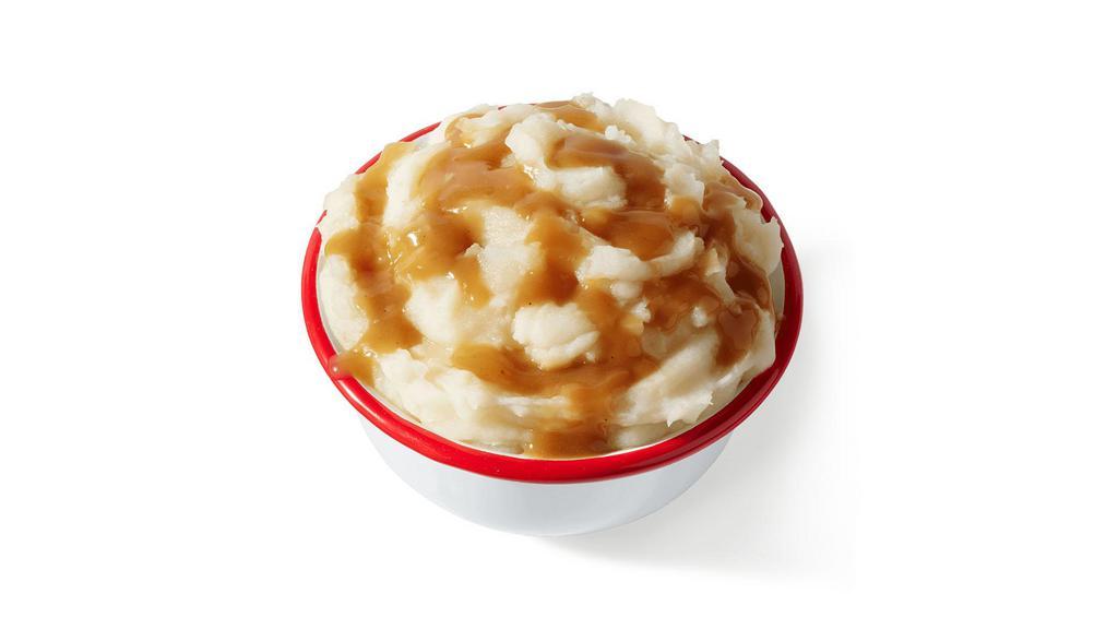 Mashed Potatoes & Gravy · Creamy mashed potatoes and our signature brown gravy. (130-590 cal.)