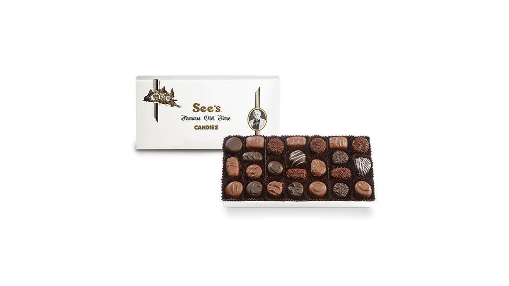 1# Soft Center Chocolates · Rich, creamy, favorites enrobed in our original milk and dark chocolate, this assortment includes*:

Blueberry Truffle, Butterscotch Square, Cocoanut, Dark Bordeaux™, Dark Buttercream, Dark Chocolate Butter, Lemon Truffle, Light Chocolate Truffle, Milk Bordeaux™, Milk Chocolate Butter, Marzipan, Mocha, Orange Cream, Pineapple Truffle, Raspberry Cream, Strawberry Cream.

*Replacements may be made depending on candy availability.